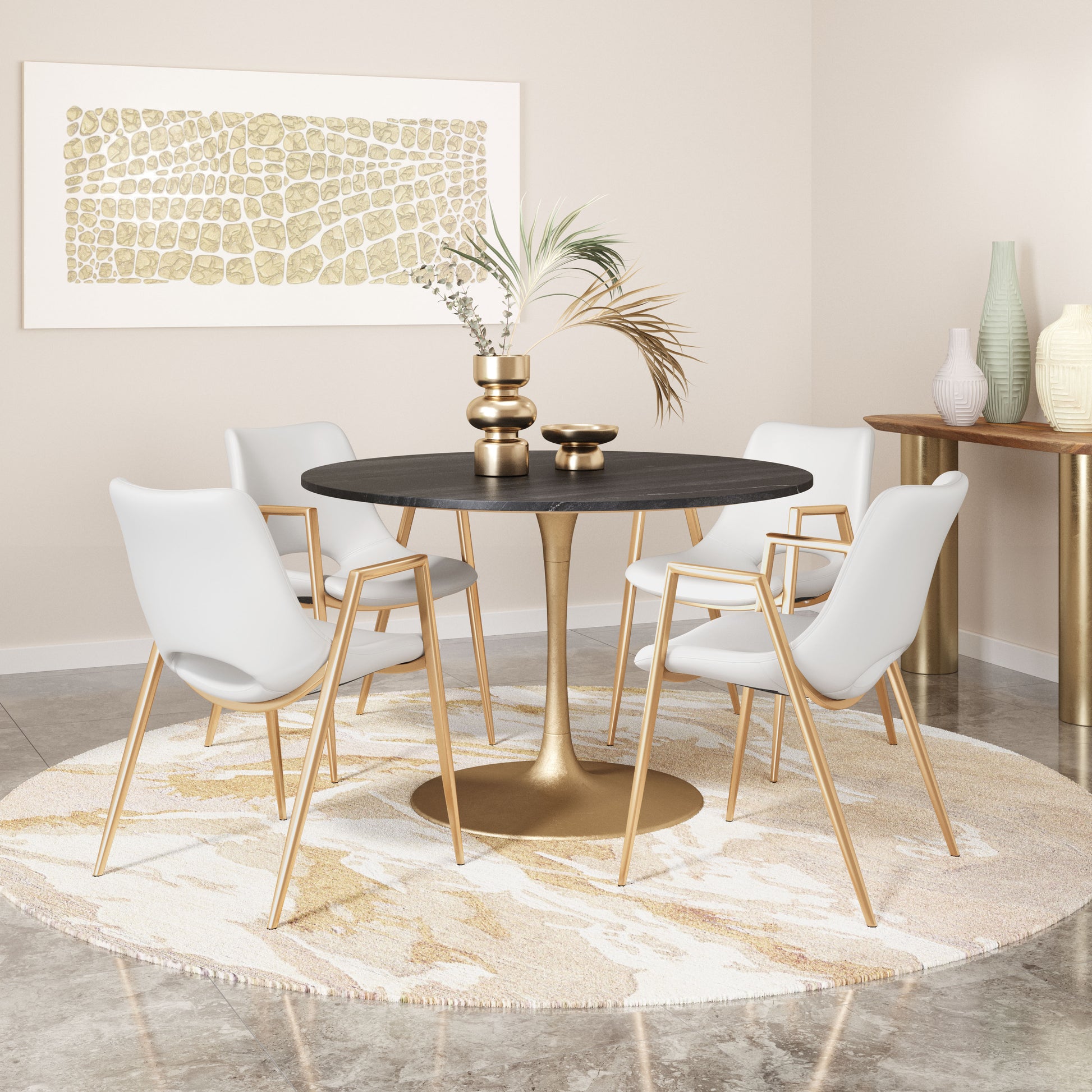 Desi Dining Chair White & Gold - Elite Maison