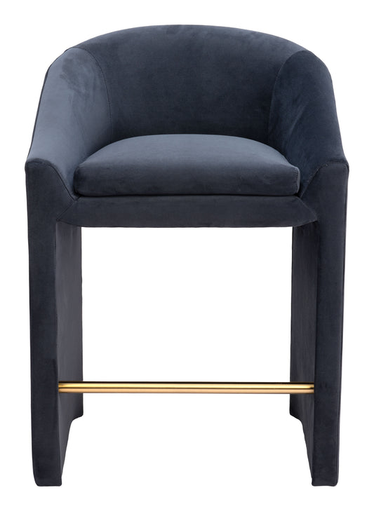 Zuo Emas Barstool in midnight gray velvet with sleek modern design, featuring a plush cushioned seat and stylish metal base.