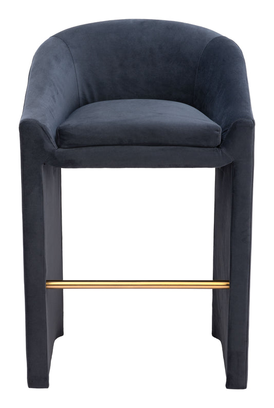 Zuo Emas Barstool in midnight gray with a sleek modern design, featuring a cushioned seat and metal legs.