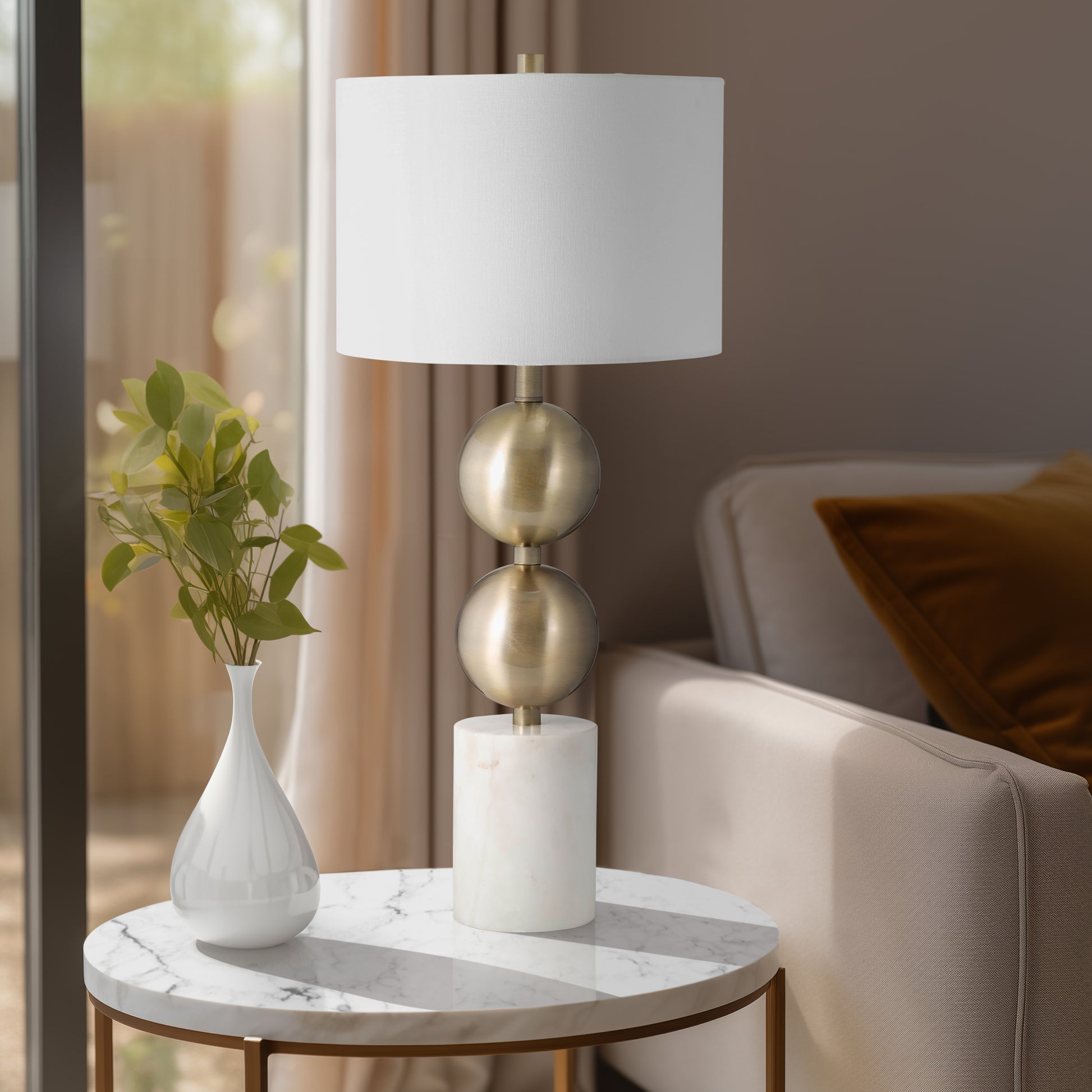 Marble, 31" Stacking Orbs Table Lamp, Gold/white - Elite Maison