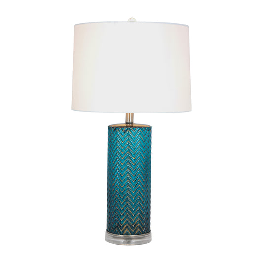 Glass 28"  Chevron Table Lamp, Blue - Elite Maison
