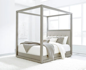 Oxford Upholstered Canopy Bed in Mineral - Elite Maison