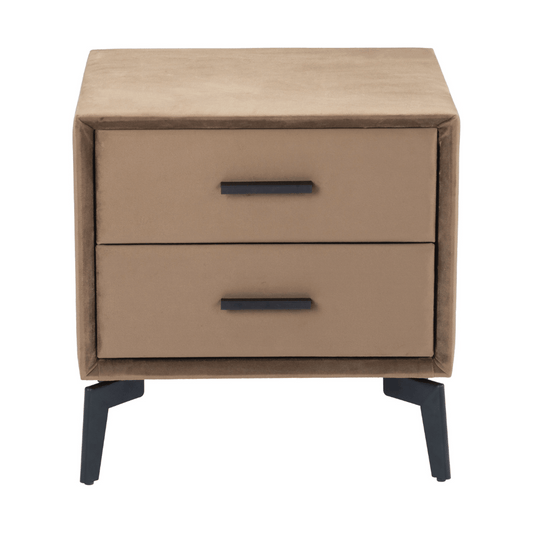 Zuo Montana side table with brown fabric top and steel frame, modern accent table for living room or bedroom decor.