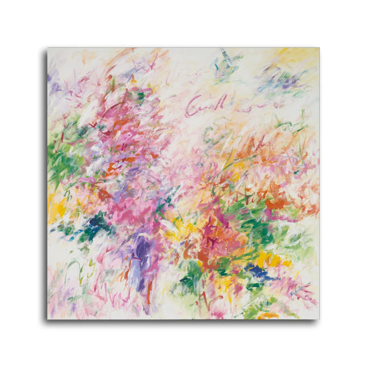 Polychrome 40x40" Hand-Painted Abstract | Vibrant Blue & Red Wall Art