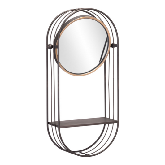 Zuo Saroni gray mirror shelf with a sleek rectangular design, featuring a built-in shelf for decorative or practical use.
