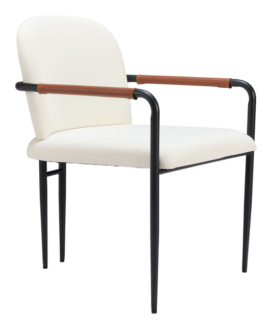 Set of two Zuo Sibu dining chairs in cream with sleek modern design and wooden legs, suitable for contemporary dining rooms.