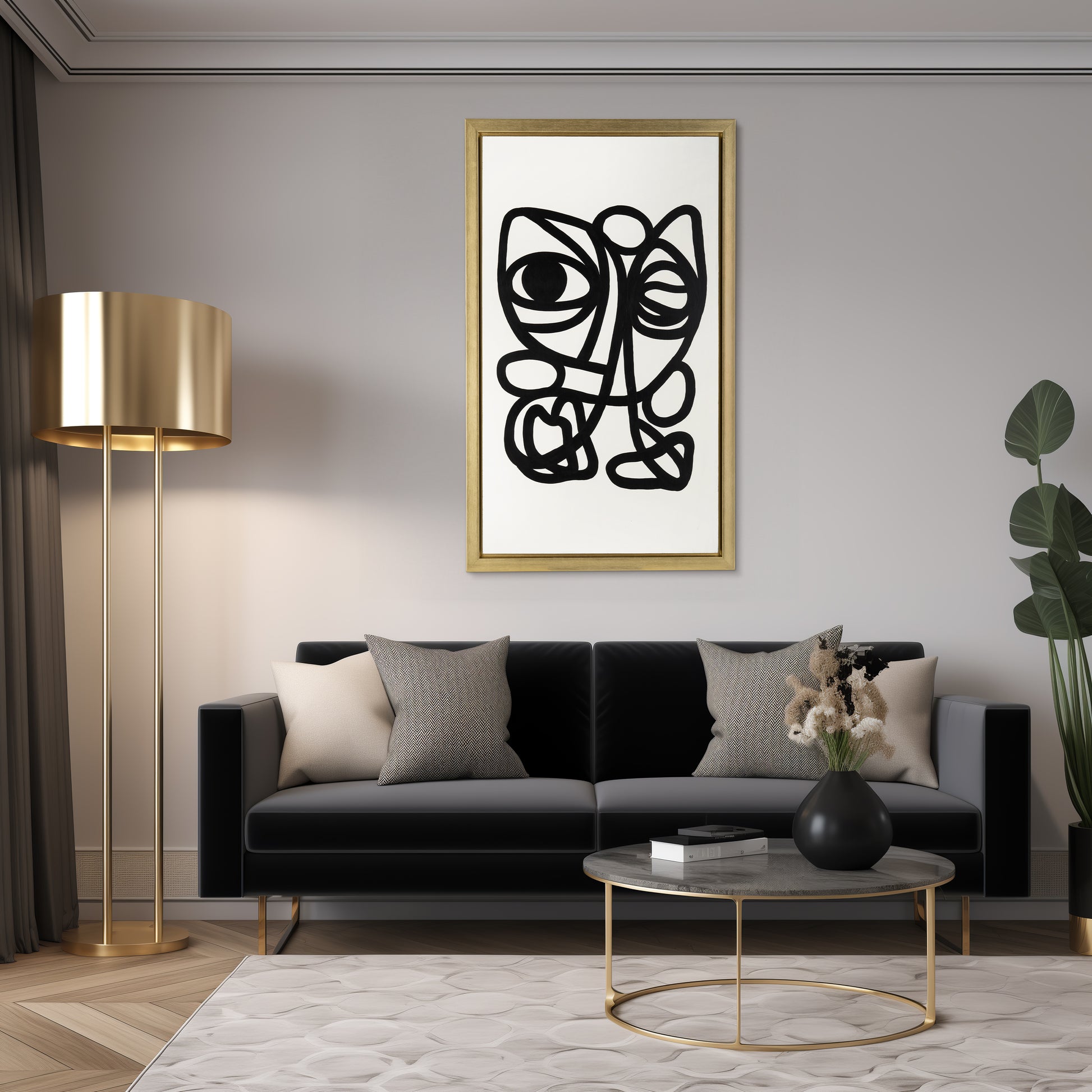 Hand Painted Gold Frame Geometric Face 35x59