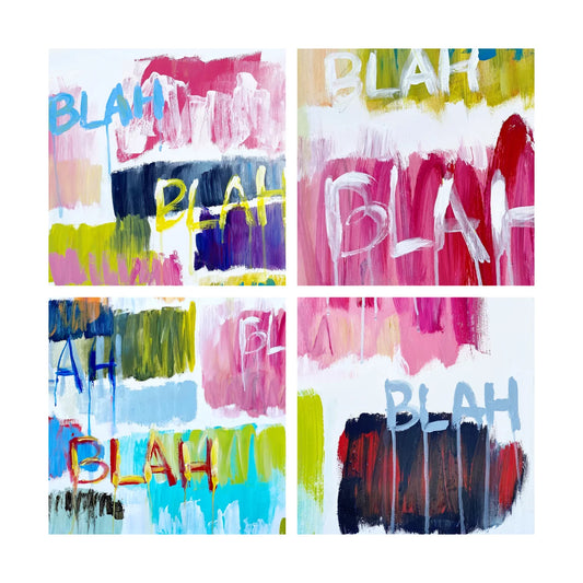 Blah Blah II Mixed Media Wall Art Set | (4) 20x20 Panels | Elite Maison
