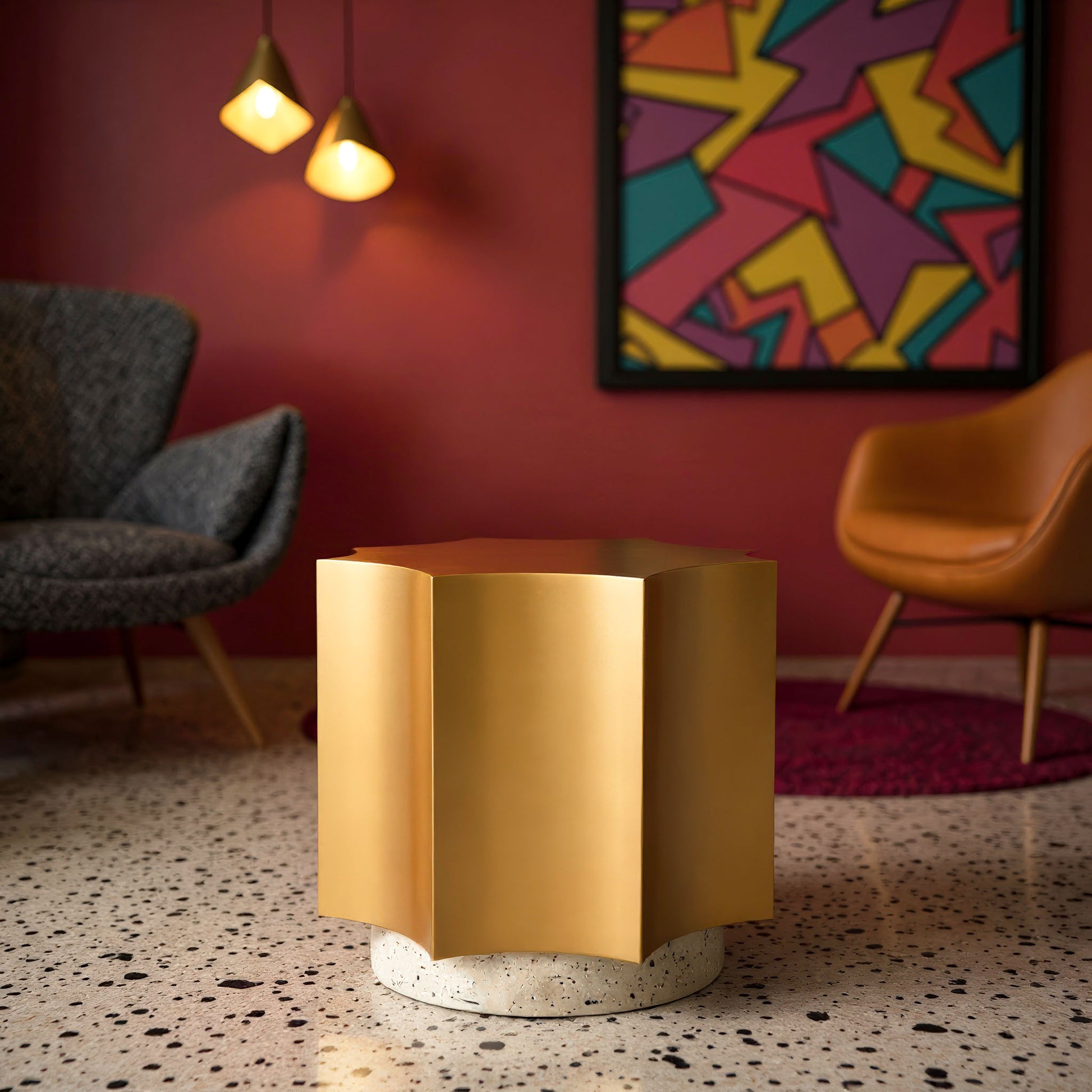 Osam Side Table Gold & Beige - Elite Maison