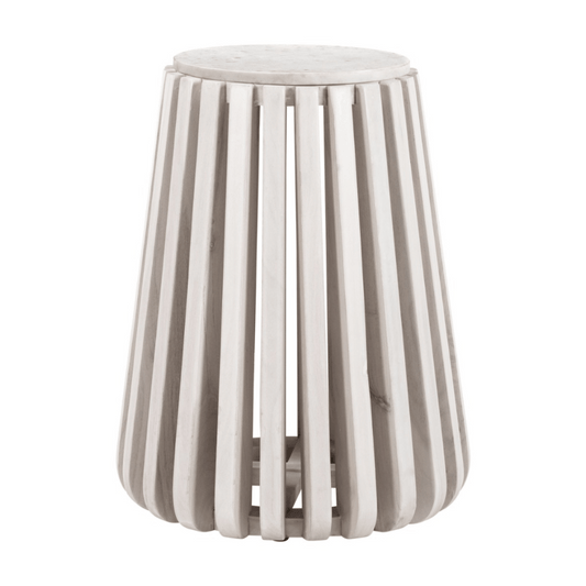 White Cyprus side table by Zuo, featuring a whitewashed finish and modern accent table design, with a smooth top and sturdy base.