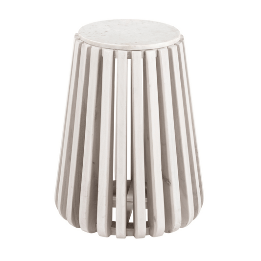 White Cyprus side table by Zuo featuring a whitewashed finish, modern accent table with a sleek, minimalist design.