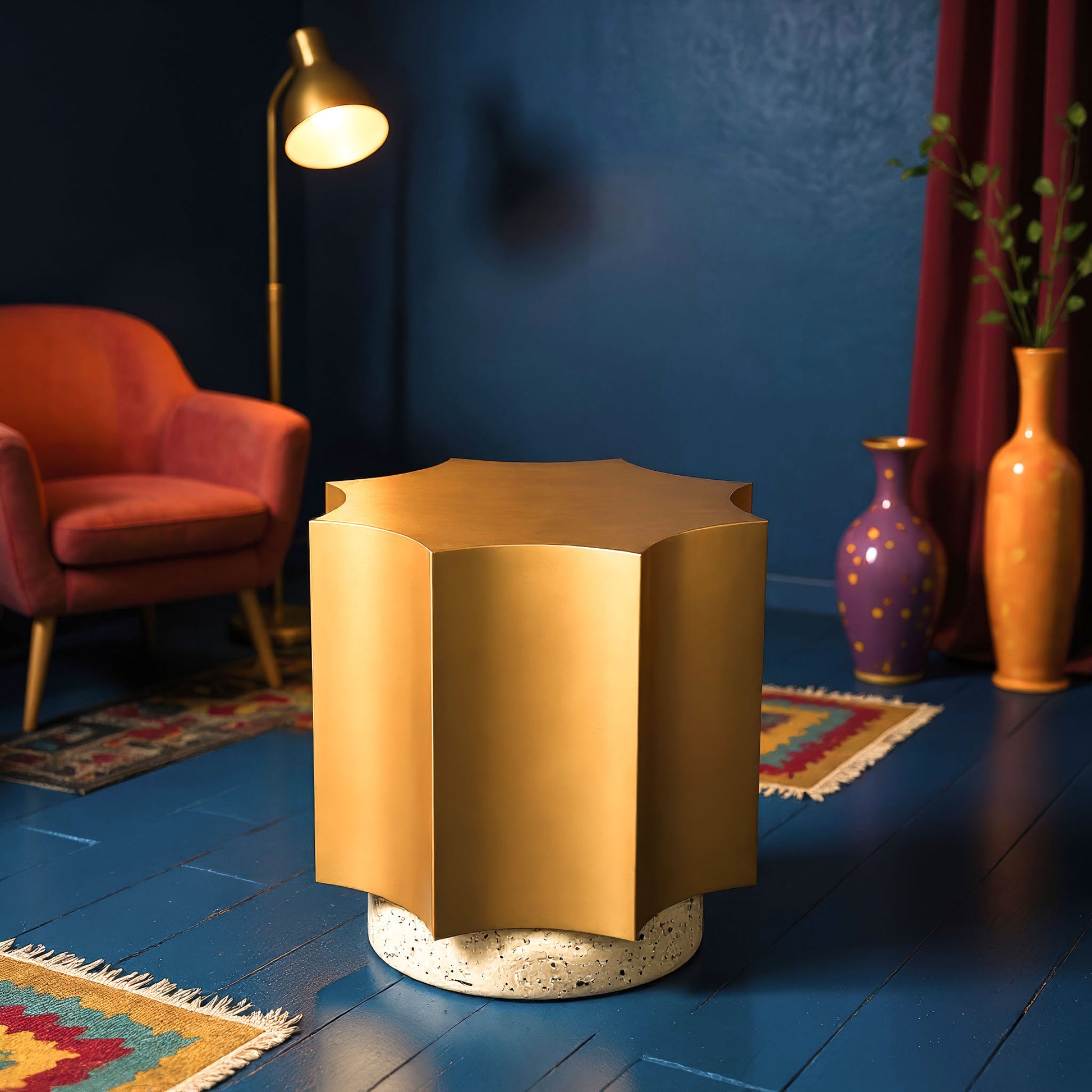 Osam Side Table Gold & Beige - Elite Maison