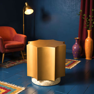 Osam Side Table Gold & Beige - Elite Maison