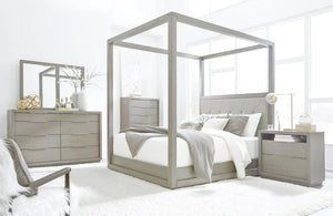 Oxford Upholstered Canopy Bed in Mineral - Elite Maison