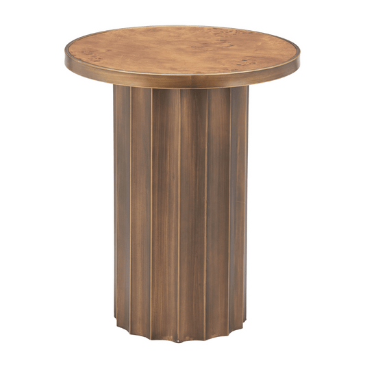Brown Afinato side table by Zuo featuring rich tones and a modern, structural design perfect for accent and side table use.