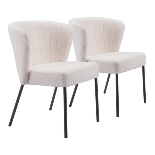 Beige Aimee dining chairs by Zuo, set of 2, featuring a modern design with upholstered seats and sleek legs.