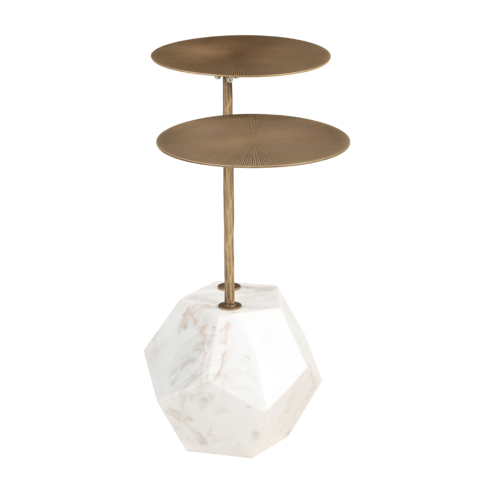 Anten Side Table Brass & White - Elite Maison