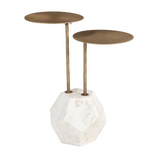 Anten Side Table Brass & White - Elite Maison