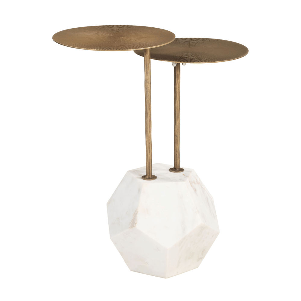 Anten Side Table Brass & White - Elite Maison