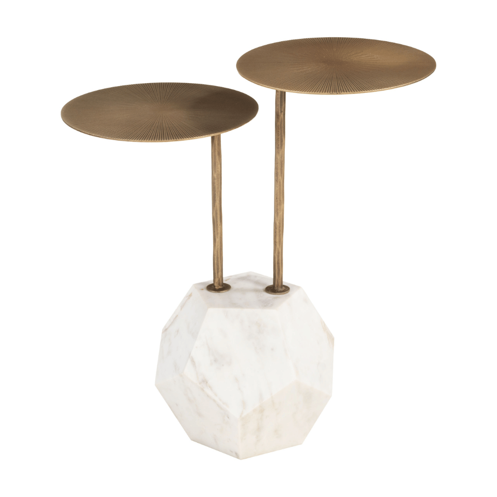 Anten Side Table Brass & White - Elite Maison