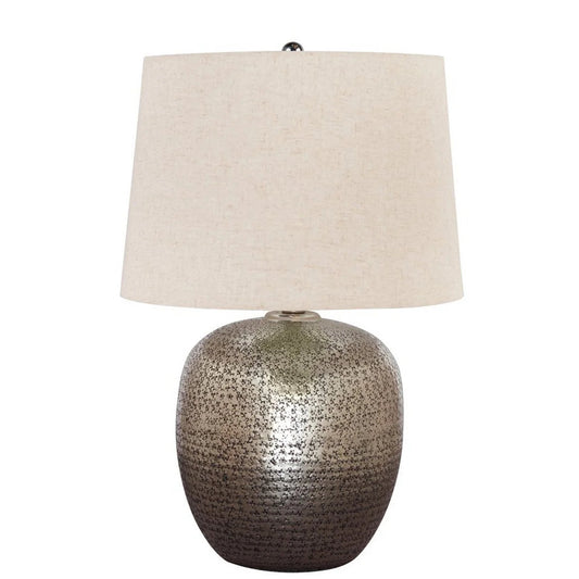 Benzara Patina Mist Bell Lamp with vintage-inspired design and metal bell shade, perfect for rustic or eclectic decor.