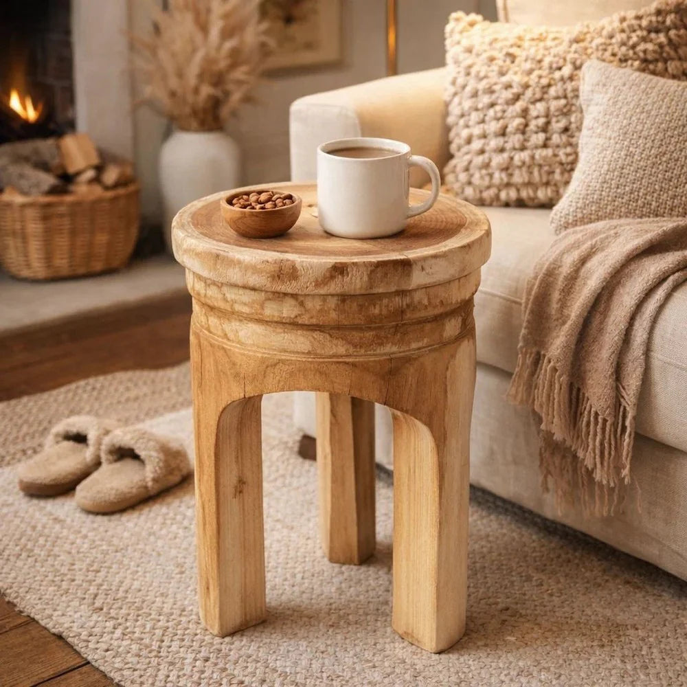 Paulownia Wood Stool Table - Elite Maison