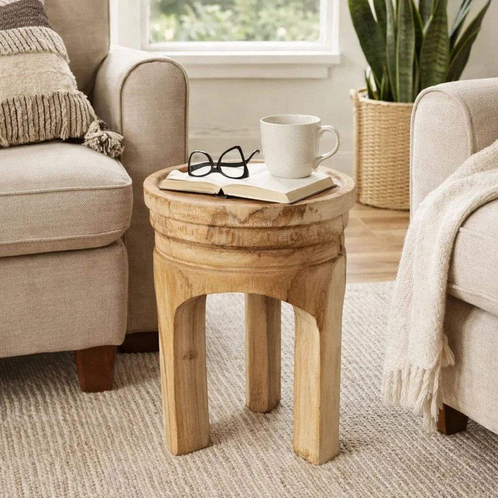 Paulownia Wood Stool Table - Elite Maison