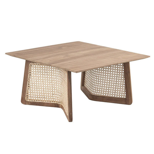 Benzara Beckett Coffee Table with wooden surface and metal legs, modern design for living room decor.