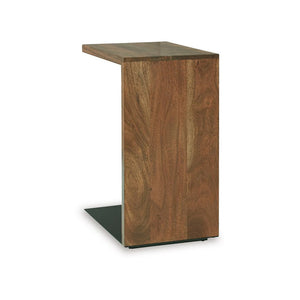 Benzara Jax C-Shaped Accent Table with wooden top and metal frame, modern side table for living room or bedroom decor