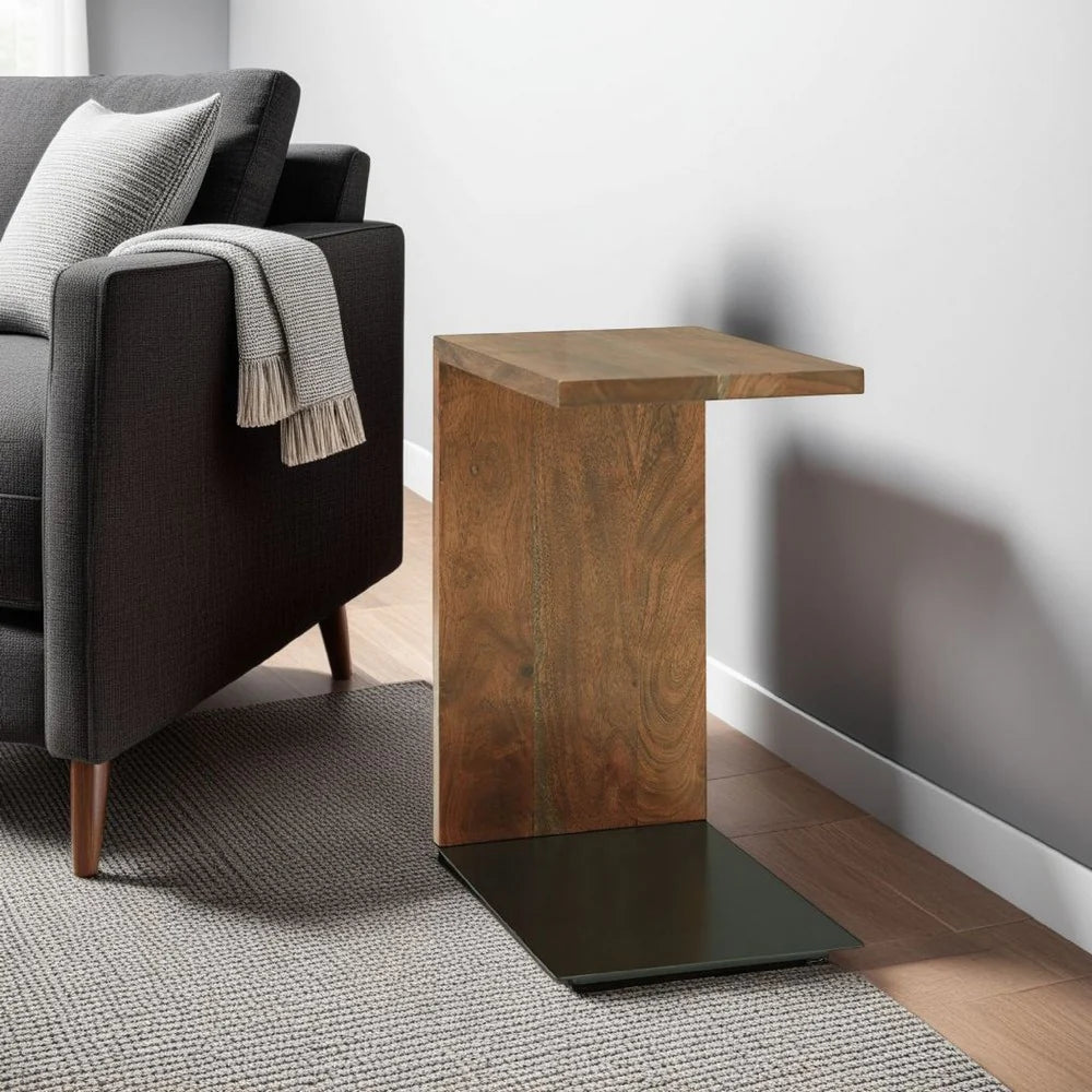 Benzara Jax C-shaped accent table with a sleek design, perfect for side or living room use, shown in black finish.