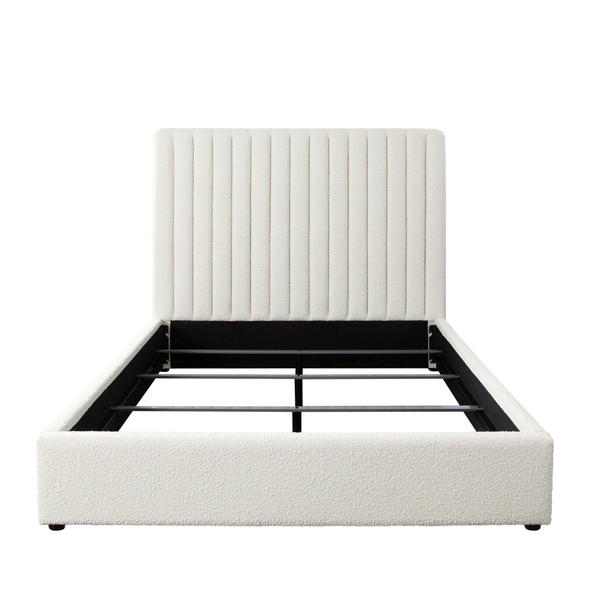 Brooke 54" Bed w/ Vertical Channel Tuft in Ivory Boucle - Elite Maison