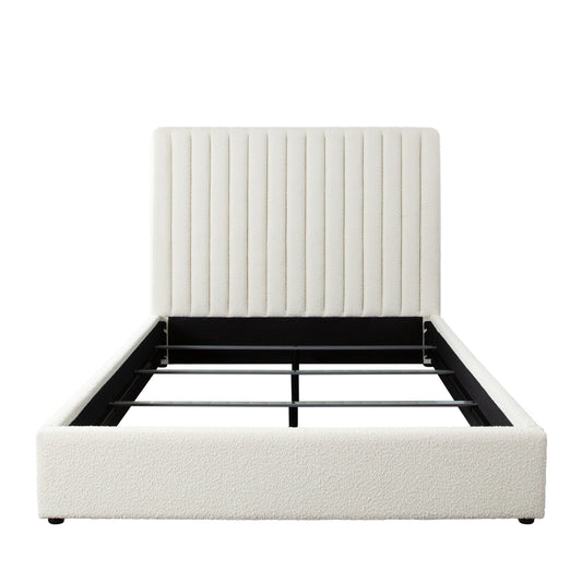 Brooke 54" Bed w/ Vertical Channel Tuft in Ivory Boucle - Elite Maison