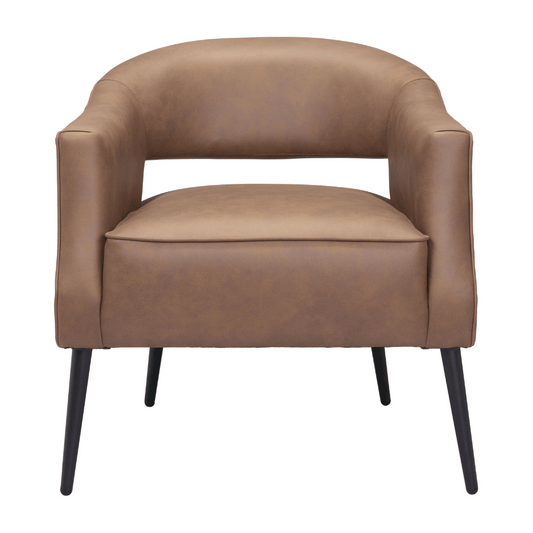 Zuo Berkeley accent chair in vintage brown fabric with wooden legs, stylish and comfortable for living room decor.