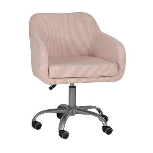 Pink office chair with a swivel base on a white background