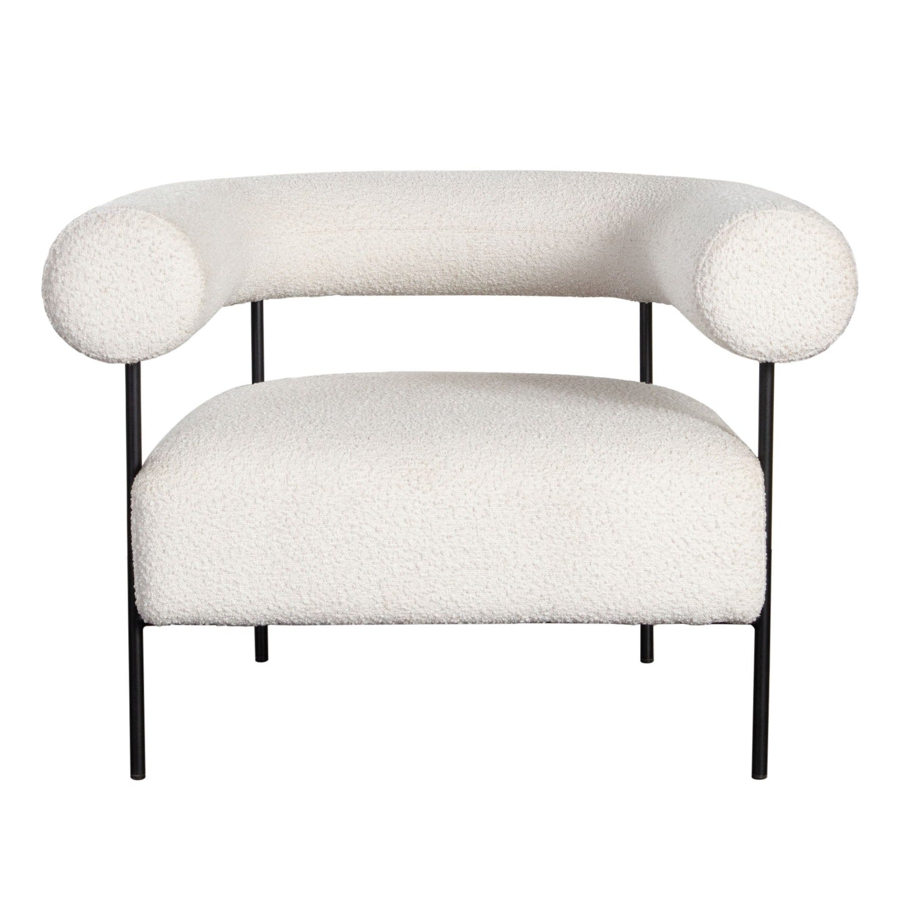 District Accent Chair in Ivory Boucle Fabric w/ Black Metal Frame - Elite Maison