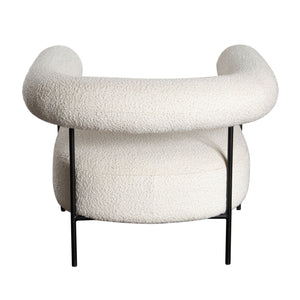 District Accent Chair in Ivory Boucle Fabric w/ Black Metal Frame - Elite Maison