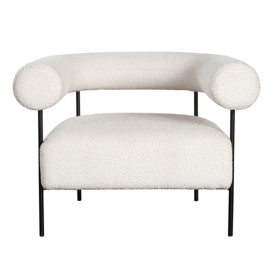 District Accent Chair in Ivory Boucle Fabric w/ Black Metal Frame - Elite Maison