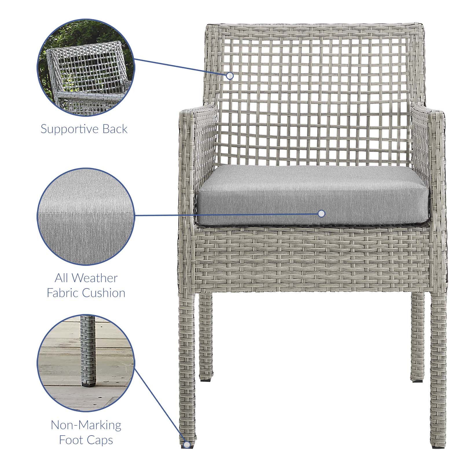 Aura Dining Armchair Outdoor Patio Wicker Rattan Set of 2 - Elite Maison