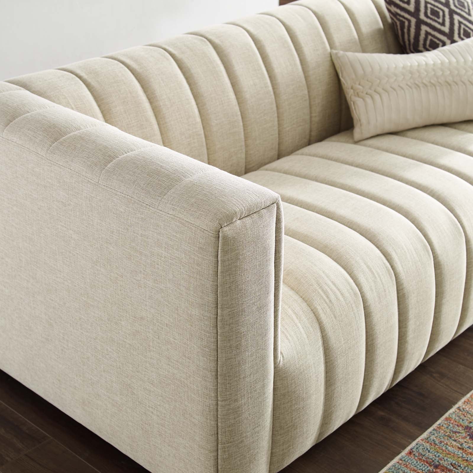 Reflection Channel Tufted Upholstered Fabric Sofa - Elite Maison