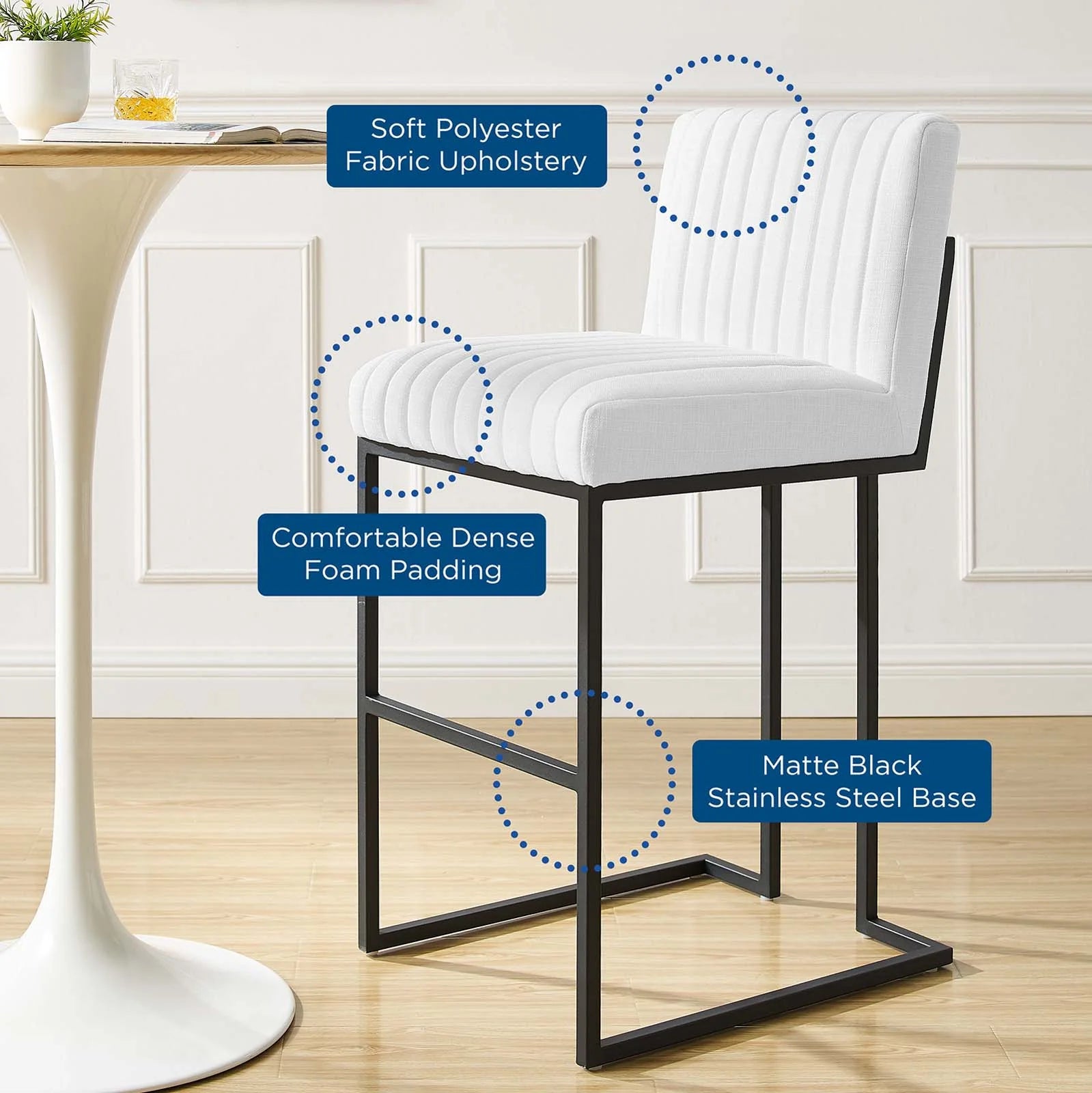 Indulge Channel Tufted Fabric Bar Stool - Elite Maison