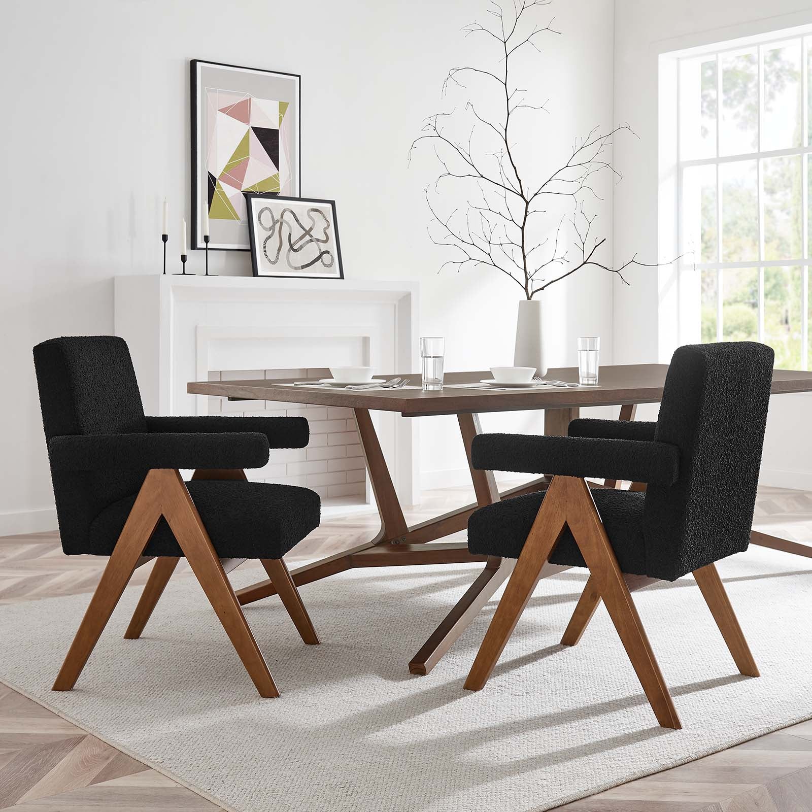 Lyra Boucle Fabric Dining Room Chair - Set of 2 - Elite Maison