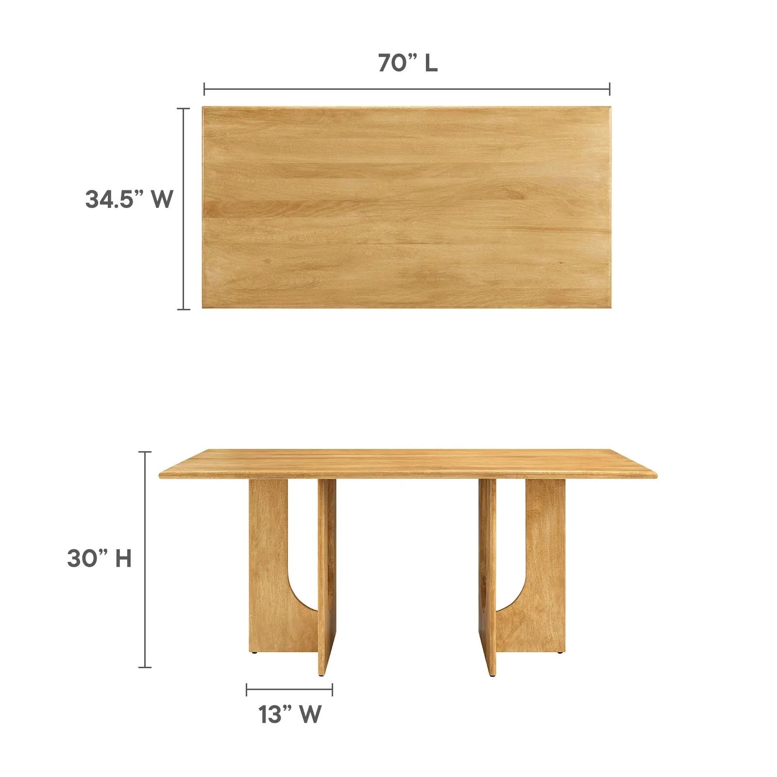 Rivian Rectangular 70" Wood Dining Table - Elite Maison