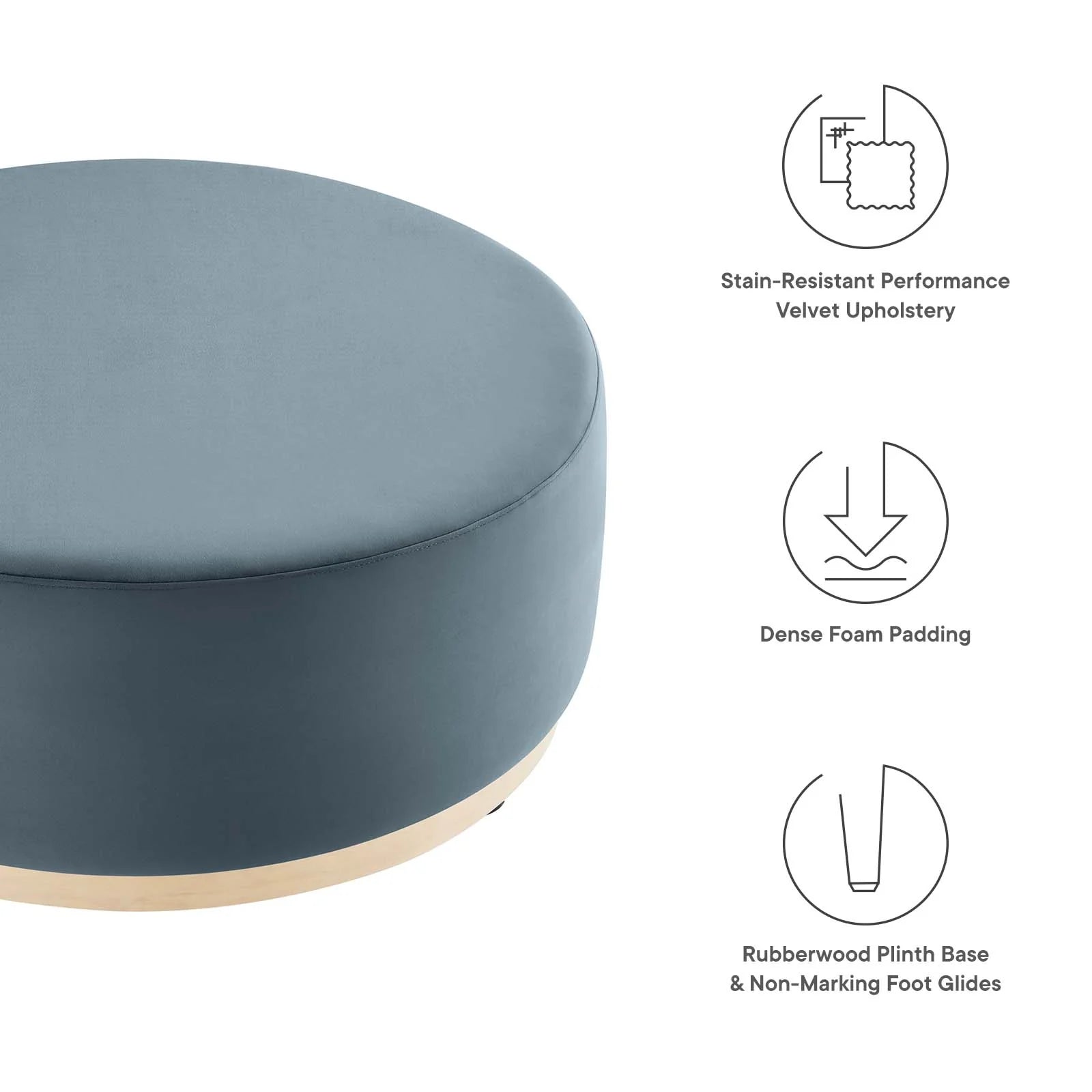 Tilden Large 38" Round Performance Velvet Upholstered Ottoman - Elite Maison