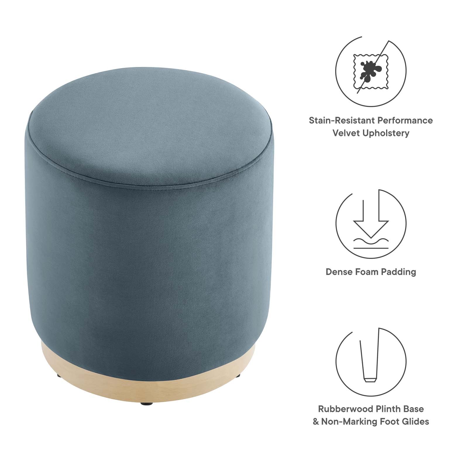 Tilden 16" Round Performance Velvet Upholstered Ottoman - Elite Maison