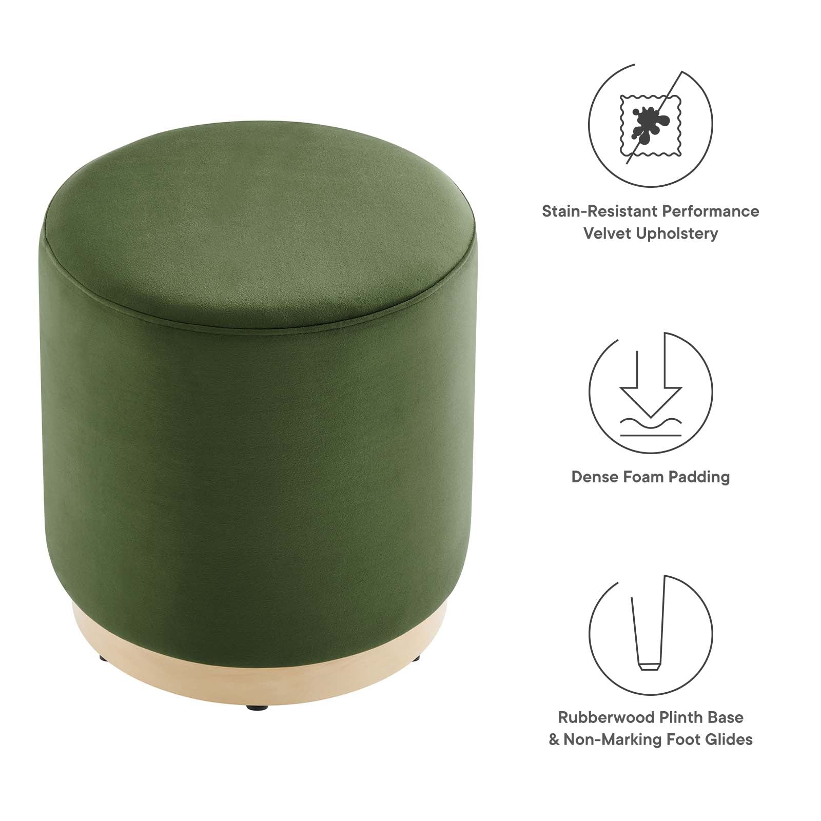 Tilden 16" Round Performance Velvet Upholstered Ottoman - Elite Maison