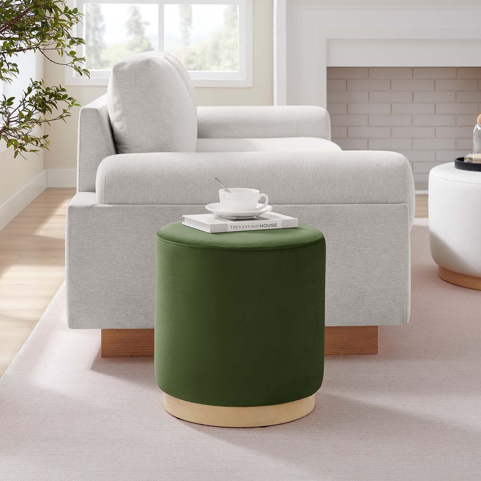 Tilden 16" Round Performance Velvet Upholstered Ottoman - Elite Maison