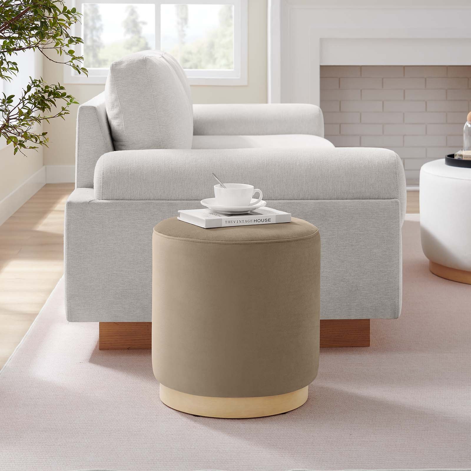 Tilden 16" Round Performance Velvet Upholstered Ottoman - Elite Maison