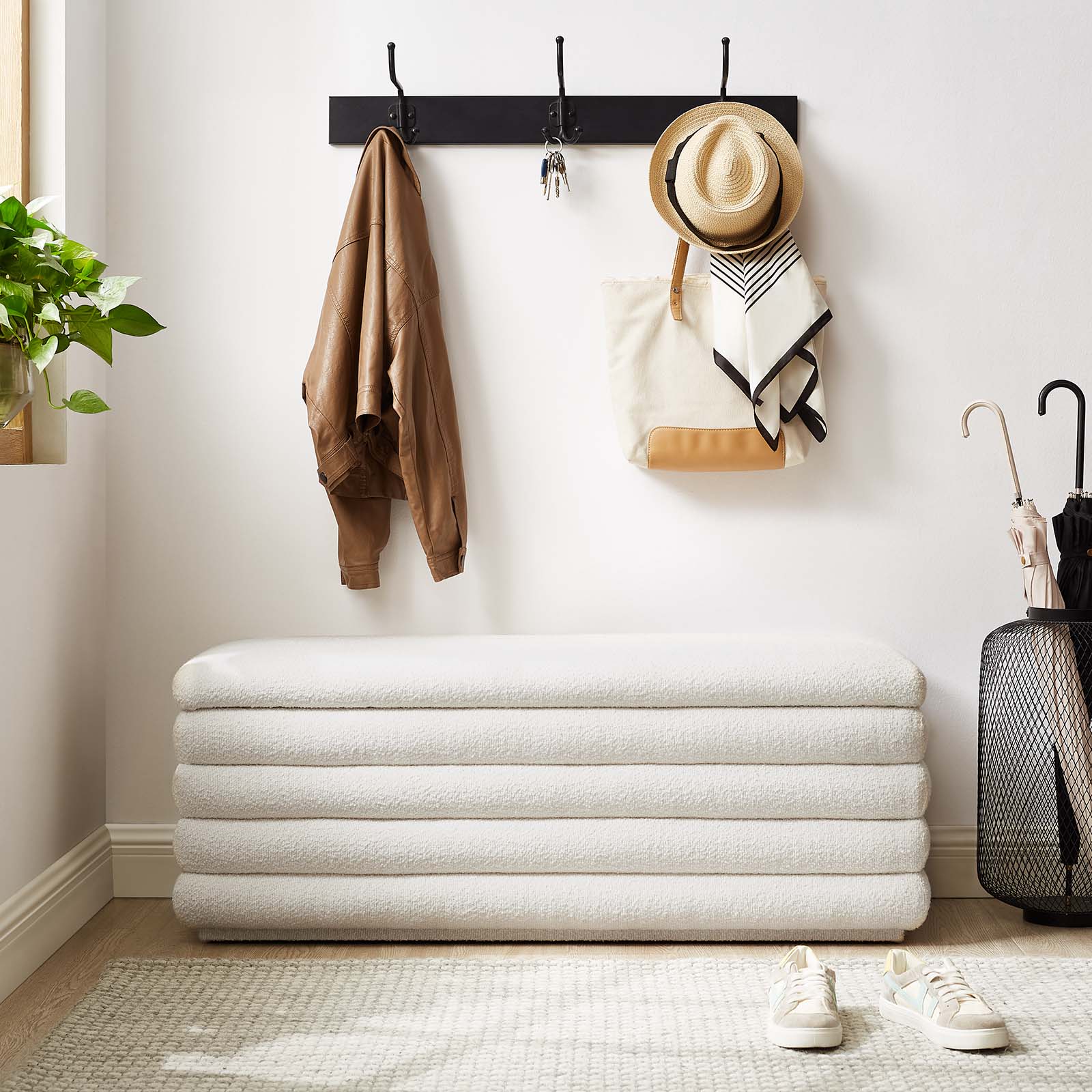 Mezzo Boucle Upholstered Storage Bench - Elite Maison