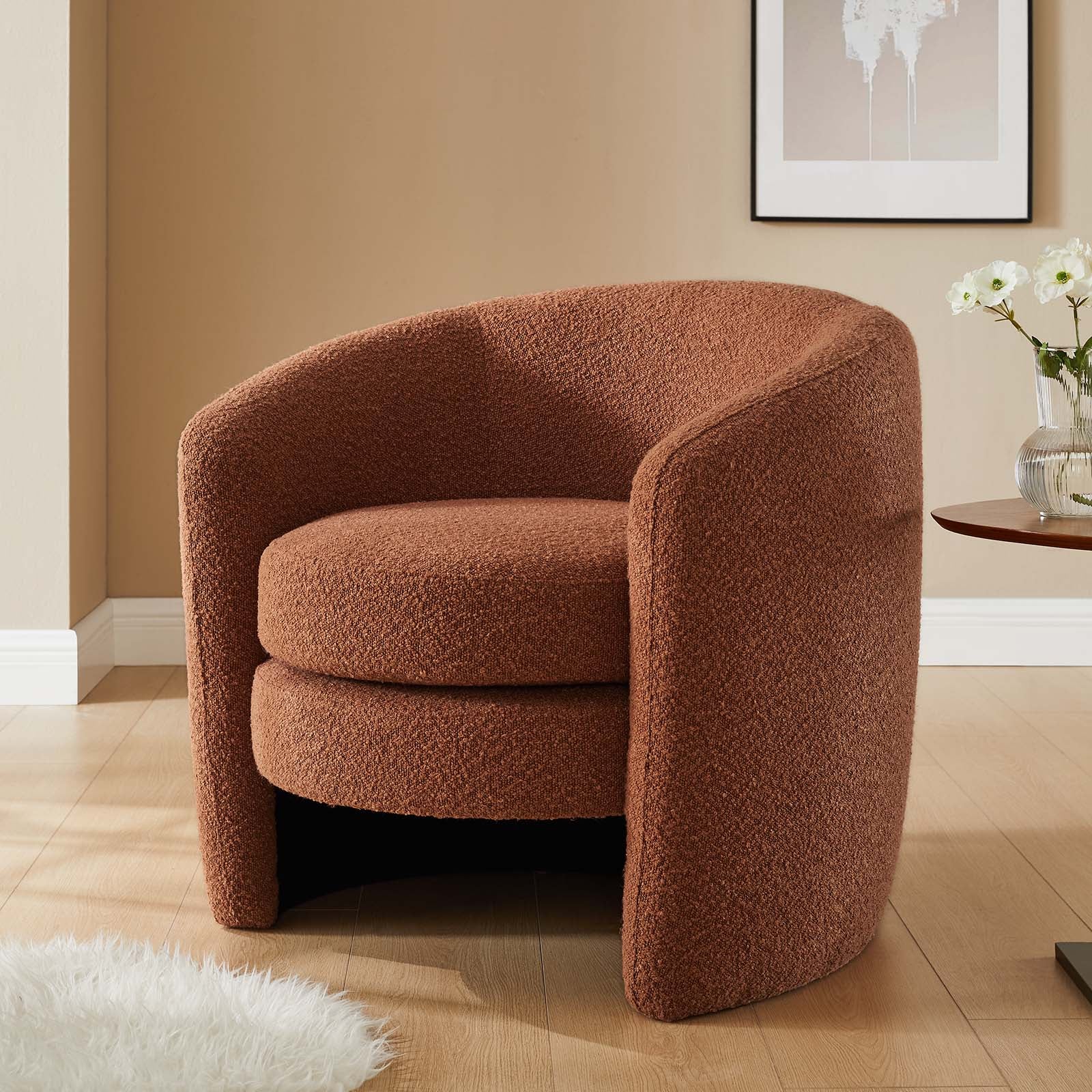 Affinity Upholstered Boucle Fabric Curved Back Armchair - Elite Maison