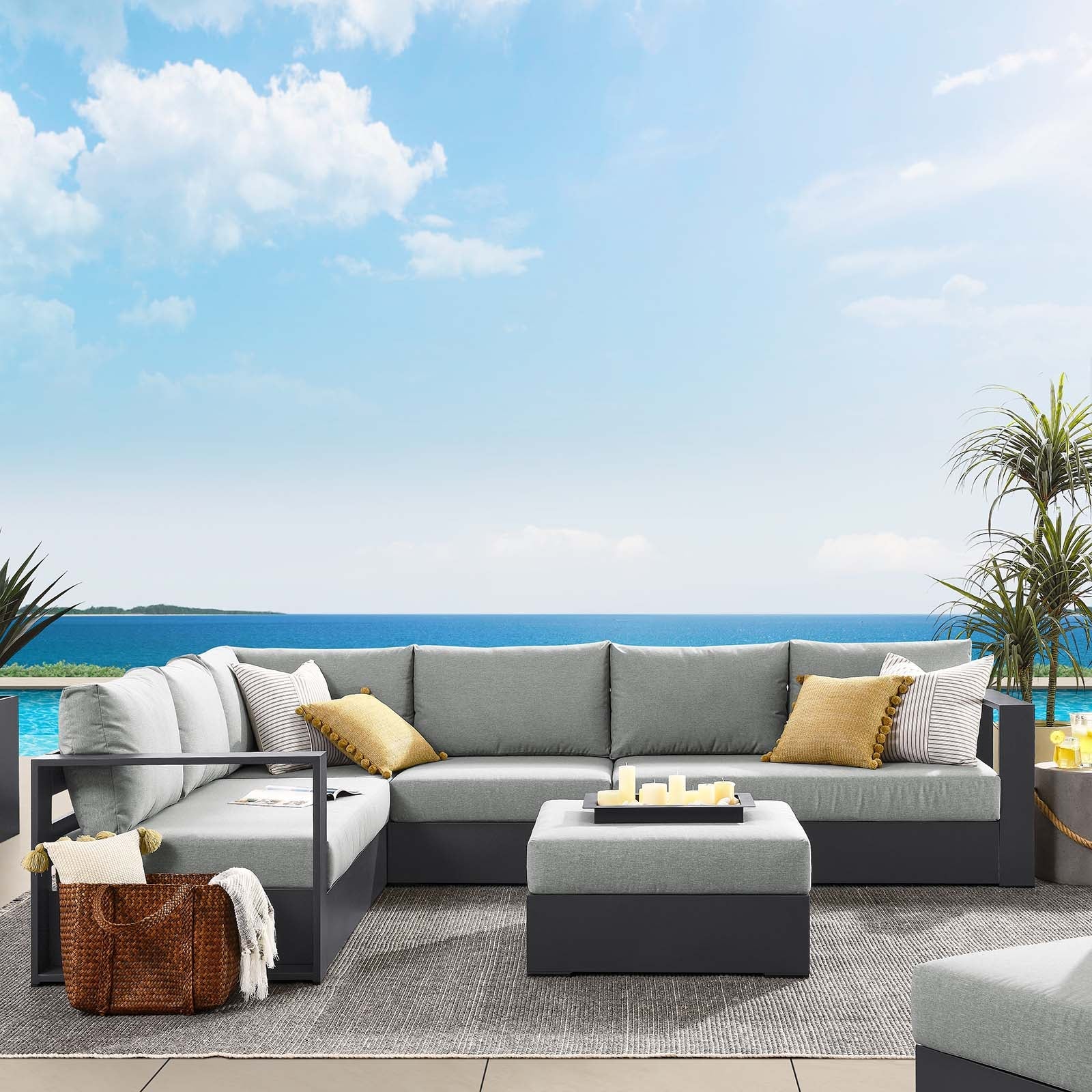 Tahoe Outdoor Patio Powder-Coated Aluminum 5-Piece Sectional Sofa Set - Elite Maison